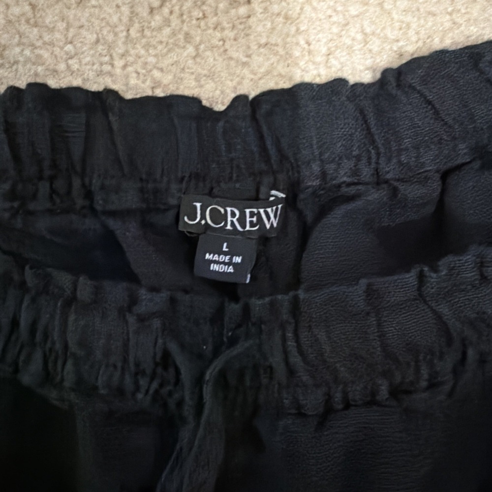 EUC J.Crew New Soleil pant in embroidered linen BLACK IVORY LARGE Pockets - Picture 5 of 9